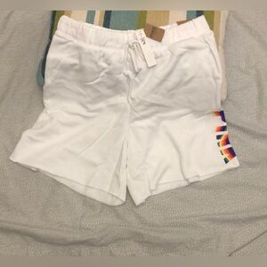 Victoria’s Secret PINK Dad Shorts White Rainbow Logo Size M